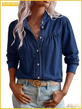 Oversized Denim Jean Button Down Long Sleeve Shirt Top
